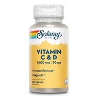 Solaray Vitamin C & D - 1000mg C og 50µg D 60 Vegkapsler 